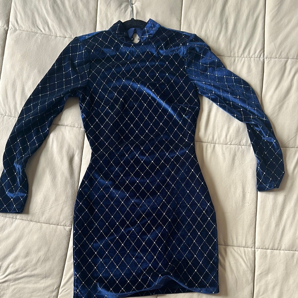 Blue Velvet Dress Open Back Dress